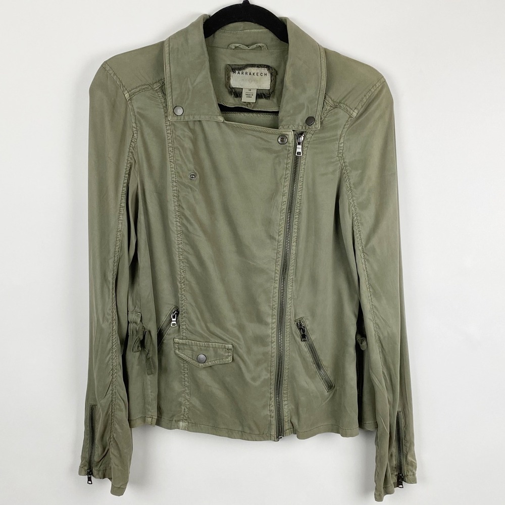 MARRAKECH Amber Women's Olive Green‎ Asymmetrical Zip Moto Jacket XS Lightweight